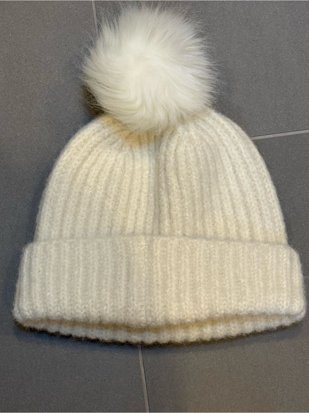 Cozy Ivory Rib-Knit Pom Beanie Oversized XL